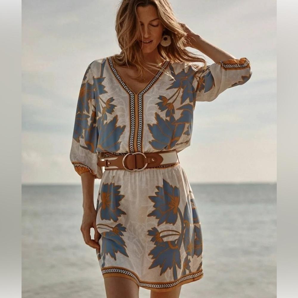 White House Black Market Floral Print V-Neck Dress